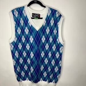 Vintage Prestige White Blue Argyle Sweater Vest XXL